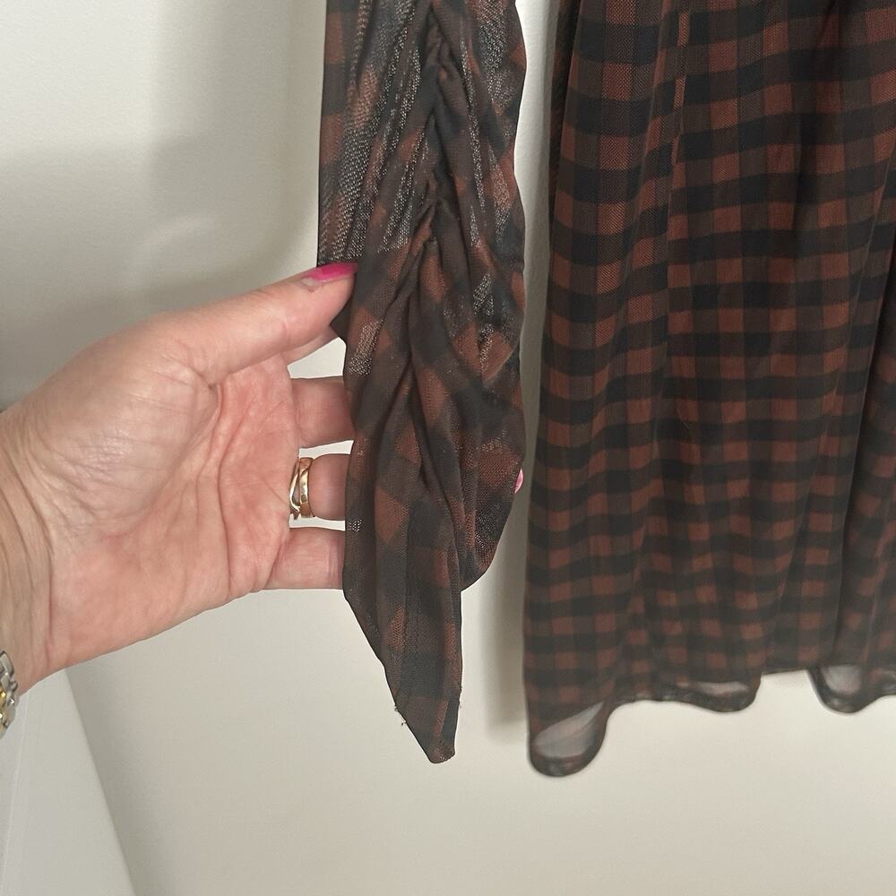 House Of Harlow Midi Skirt Blouse Outfit L Black Check Stretch Shirred 2 Piece - Picture 8 of 15